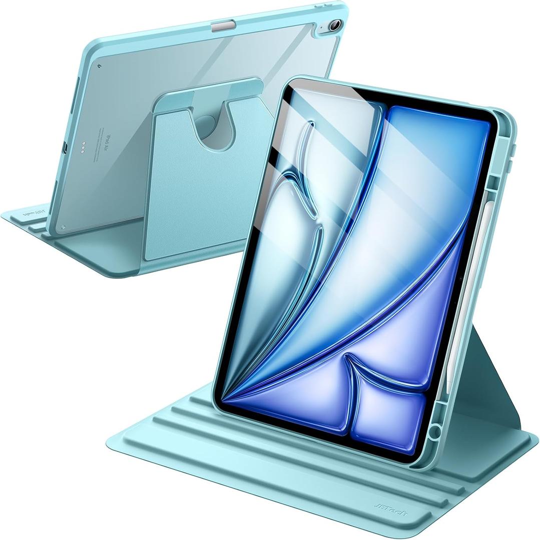 JETech Rotating Case for iPad Air 13-Inch M4/M3/M2 (2026/2025/2024) with Pencil Holder, 360 Degree Rotation Protective Stand Cover Clear Back, Auto Wake/Sleep (Blue)
