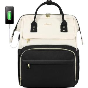LOVEVOOK Laptop Backpack for Women Fashion Business Computer Backpacks Travel Bags Purse Doctor Nurse Work Backpack with USB Port, Fits 17-Inch Laptop Beige-Black