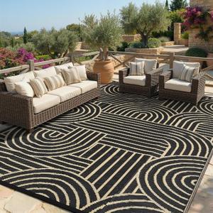 Garvee Reversible Rainbow Outdoor Rug 10x14, Brown