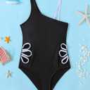 Girls One Piece Swimsuits Cut Out Adjustable Strap Slower Bathing Suit Cute One Shoulder Swimwear Black 7-8 Years