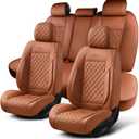 Auto Car Seat Covers Full Set Leather Cushion Protector Breathable Waterproof Seat Cover for Cars Universal Fit (Brown, Full Set Without Headrest)