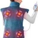 Dowin Heating Pads for Back Pain Relief, Wearable Electric Heating Pad with Massager, 24"x35" Extra Large Heated Pad for Neck and Shoulders Cramps, AutoShut Off, Machine Washable (Teal)