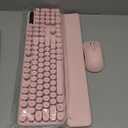 Wireless Keyboard and Mouse Backlit - Typewriter Keyboard with Retro Round Keycaps, Detachable Wrist Rest, Light Up Letters, 2.4G Rechargeable Combo for Mac, Windows, PC, Laptop, Trueque (Pink)