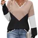 Zeagoo Womens Sweaters Dressy Casual 2025 Fall Color Block Tops Long Sleeve V Neck Cute Knit Sweaters Fall Outfits