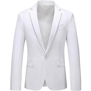 MOGU Blazer for Men, Slim Fit Suit Jacket, Casual Sport Coat with One Button, US Size 42 (42, White)