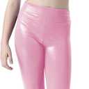 Girls Metallic Active Leggings Size 4-14 Years Shiny Sparkly Mystique Stretch Ankle Length for Kids Youth Teen (Pink)