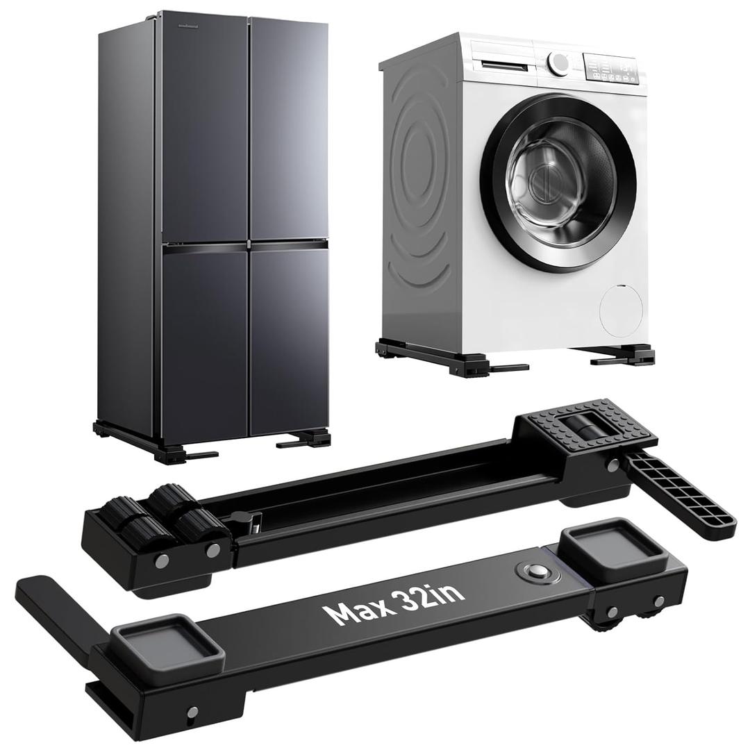 Appliance Rollers Heavy Duty,20''-32''in Extendable Appliance Sliders,Liftable Anti Slip Mobile Washing Machine Base,Easily Move Washer and Dryer Machines,Refrigerators,Furniture-Black