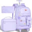 CCJPX Rolling Backpack for Girls Women, 21 inch Roller Wheels School Bookbag, Wheeled Suitcase Backpacks with Lunch Bag for Teen - Purple