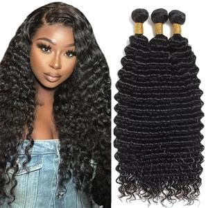 30 32 34 Inch Deep Wave Bundle 1b Human Hair Bundles Mixed Length 3 Bundles Brazilian Virgin Remy Hair Extensions Natural Black Color