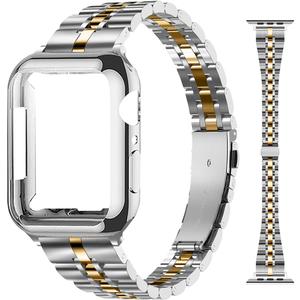Slim Metal Bands Compatible with Apple Watch 40mm 38mm 41mm 42mm 44mm 45mm, Metal Stainless Steel Chain Strap for Women iWatch Series 9 8 7 6 5 4 3 2 1 SE (Silver and Gold)