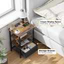 Side Table with Charging Station, Nightstand with Adjustable Fabric Drawer, Bedside Table for Bedrooms, Living Rooms & Home Decor (Brown Black), 11.8"D x 15.74"W x 24"H