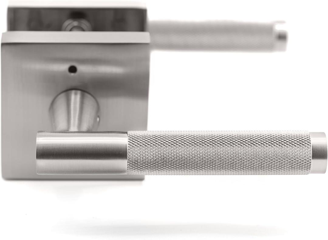 Premium Brushed Nickel Door Handles for 1 3/8" - 2" Compatible Doors - Brushed Nickel Door Handles Interior Non-Locking Design - Easy Installation, Reversible Orientation - Designed by Architects