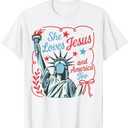 4th Of July She Loves Jesus And America Too Christian Faith T-Shirt (Small)
