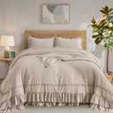 CozyTide Ruffled Oversized Comforter King Size 120x120,Cotton Farmhouse Shabby Boho Chic Ruffle California King Bedding Comforter Set French Country Rustic Bedding Ultra Soft (4-linen)