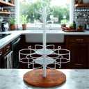 Water Bottle Organizer for Stanley 20/30/40oz, Tumblers Holder Compatible with Stanley, Owala, Simple Modern,360 Rotating Lazy Susan & Accessory Hooks, White & Vintage Brown