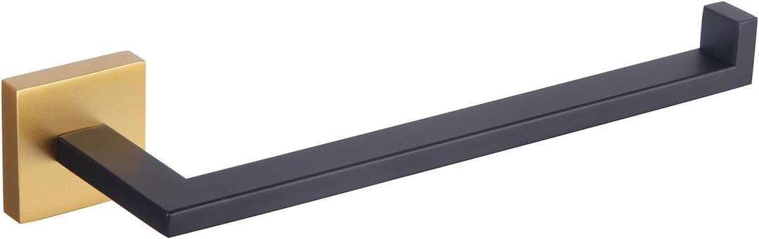 GERZWY Modern Towel Holder Contemporary Style Stainless Steel Towel Hanger Towel Ring for Bathroom Wall Mount (Black & Gold) IG1806-BD