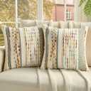 3 x FUTEI 2 Pack Tufted Throw Pillow Covers Covers 45x45 cm,Rust+Blue+Yellow | Plush Tufted Striped Chenille Front/Premium Velvet Back,Hidden Zipper,Machine Washable,Non-Shedding,Colorfast,No Inserts.