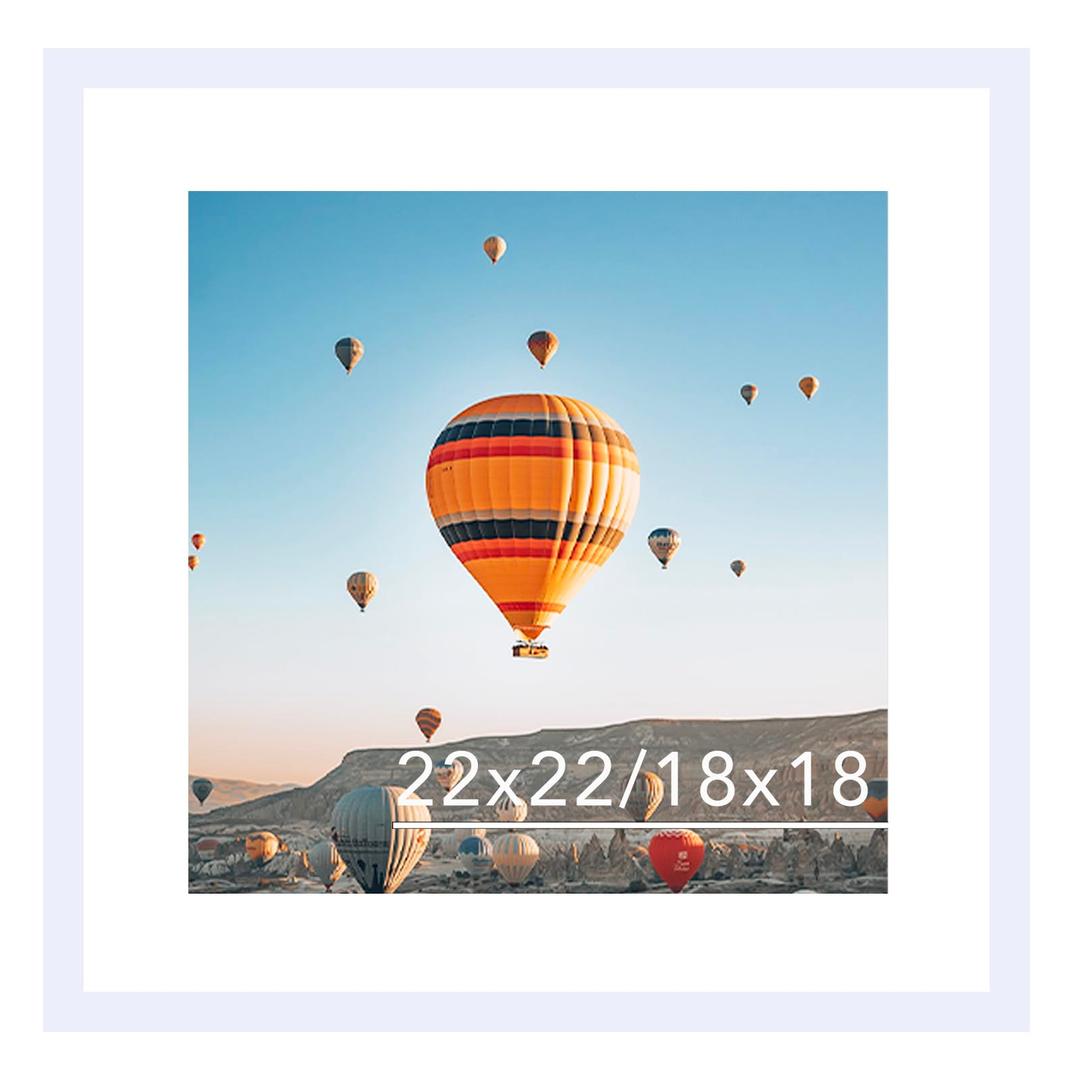 JCJMY 22x22 Picture Frame White with 18x18 Mat, Display Photo 18x18 with Mat or 22 x 22 Without Mat, Wall Hanging Large 22x22 Poster Frame with Shatter Resistant Plexiglass, White