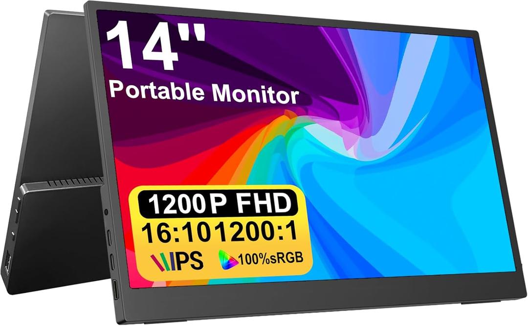 IBW 14" Portable Monitor Touchscreen, 1200P FHD IPS Travel Monitor with Tempered Glass, 10-Point Touch, Dual Speakers & Kickstand, USB-C HDMI External Monitor for Laptop MacBook Phone PS5 Switch