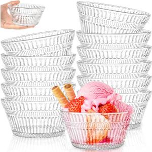 12 Pack Small Glass Bowls Set, 12 Oz Fluted Prep Dessert Bowls for Kitchen, Stackable Snack Serving Bowls Side Dishes for Ice Cream, Dipping, Yogurt, Cereal, Candy