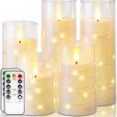 Homemory Flameless Candles with Embedded Star String Fairy Lights, Battery Operated Candles, LED Candle, Fake Candles with Remote Control and Timer, Ivory, Set of 5 (H4 5" 6" 8" 8")