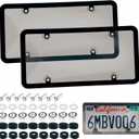 2 Pack Universal Car License Plate Cover & Frames Combo - Clear License Plate Protector with Screws & Caps, Rust-Proof, Unbreakable Front/Rear License Plate Shields for Most US Standard Cars