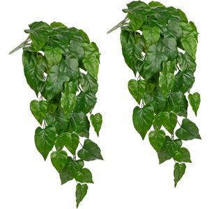 2 Packs UV Resistant Artificial Hanging Plants Outdoors & Indoors, 33" Large Fake Pothos Plants Faux Monstera Hanging Greenery for Planter, Shelf, Wall, Window Box, Porch, Patio, Garden, Balcony Decor