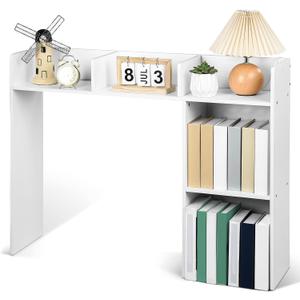Wonderjune Dorm Desk Bookshelf Hutch Desktop Bookshelf Organizer Desk Shelf White Wooden Computer Desktop Hutch with Multiple Cubby Spaces for College Dormitory Home Office Countertop Space Saving, 37 x 29 x 9.5 inches