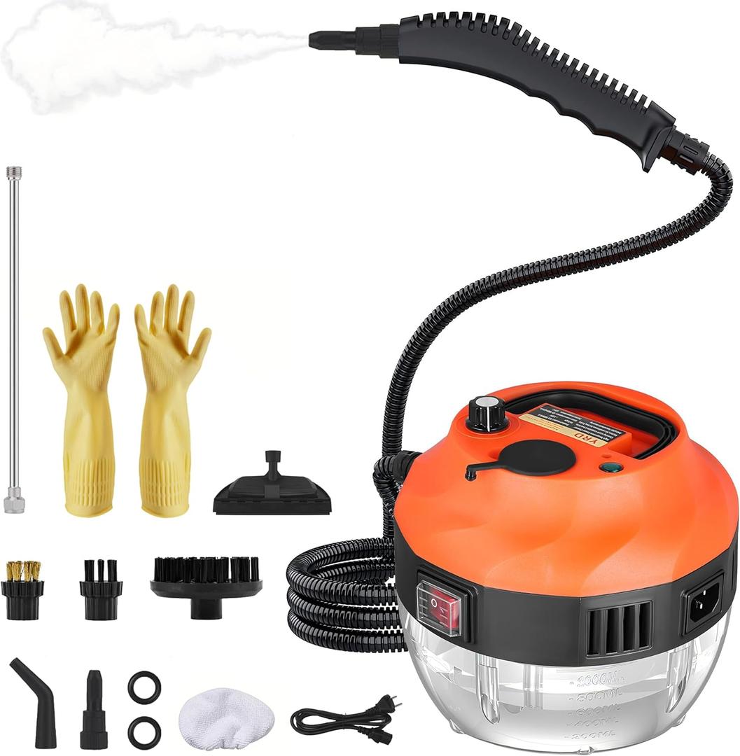 Steam Cleaner, 2500W Handheld Steam Cleaner for Home Cleaning, 15s Fast Heating, Portable Steamer for Car Detailing, Upholstery, Kitchen, Bathroom, Handheld Steamer for Cleaning House (Orange)