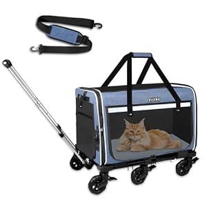 Petskd Extra Large Pet Carrier with Wheels for Large Cat or Medium Dog, 24" X 17" X 15" Soft-Sided Rolling Dog Cat Carrier for Indoor and Outdoor Uses, Support up to 40 Lbs, Blue