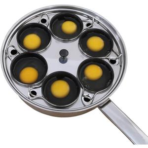 6 Cups Egg Poacher Pan - Stainless Steel Poached Egg Cooker Induction Cooktop Egg Poachers Cookware Set with 4 Nonstick Large PFOA FREE Egg Poacher Cups and Silicone Spatula