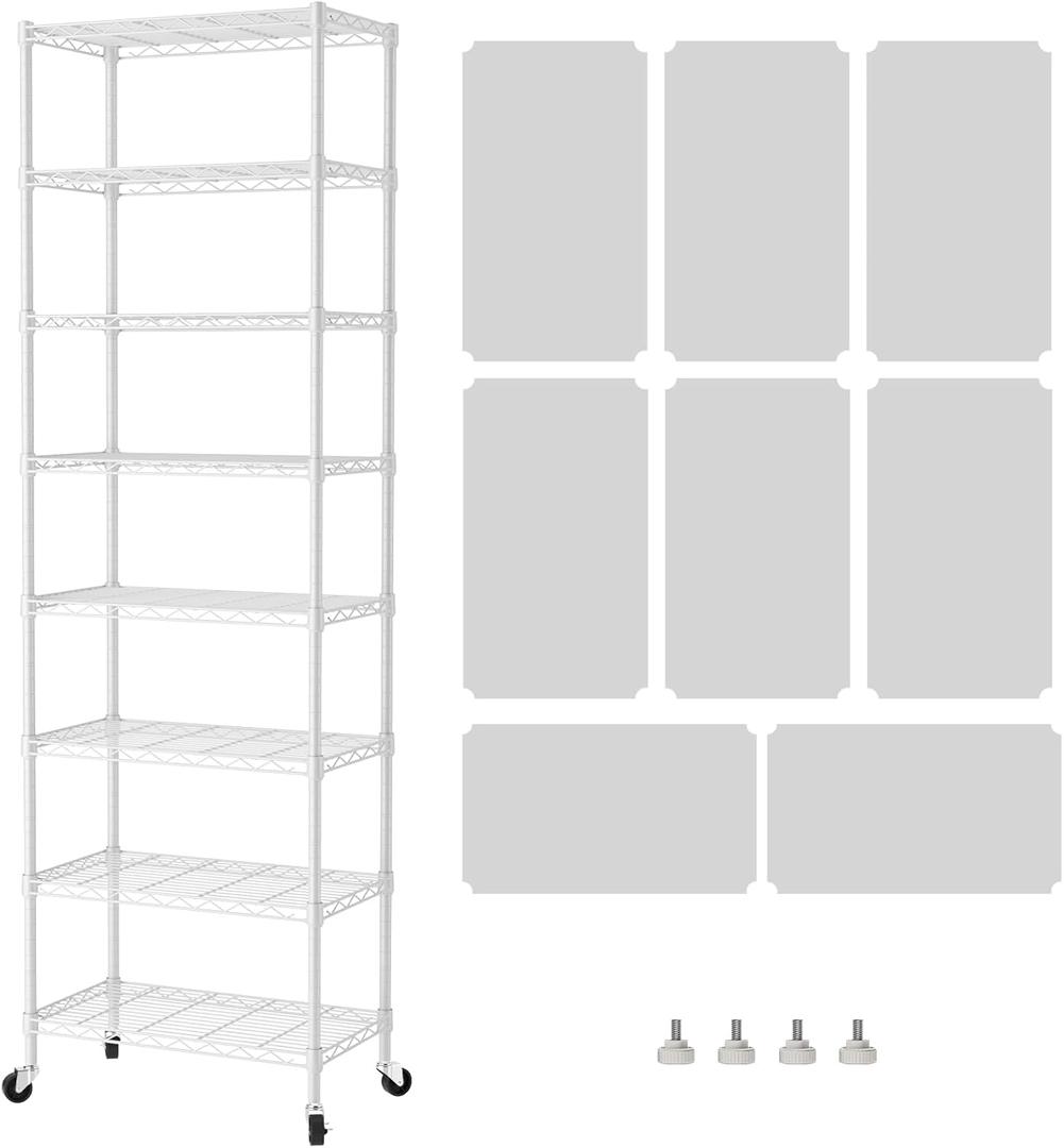 SINGAYE 8 Shelves Storage Wire Shelf Closet Metal Shelving Pantry Wheels
Shelf Bathroom Organizers Metal Kitchen Garage Shelving Unit Laundry Room Organization Home Rack Net Basket with Wheels
