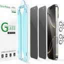 amFilm Auto-Alignment OneTouch for iPhone 16 Pro [6.3''] privacy Screen Protector,Tempered Glass, 30 seconds Installation, Bubble Free, Case Friendly, Anti-Scratch [2Pack]