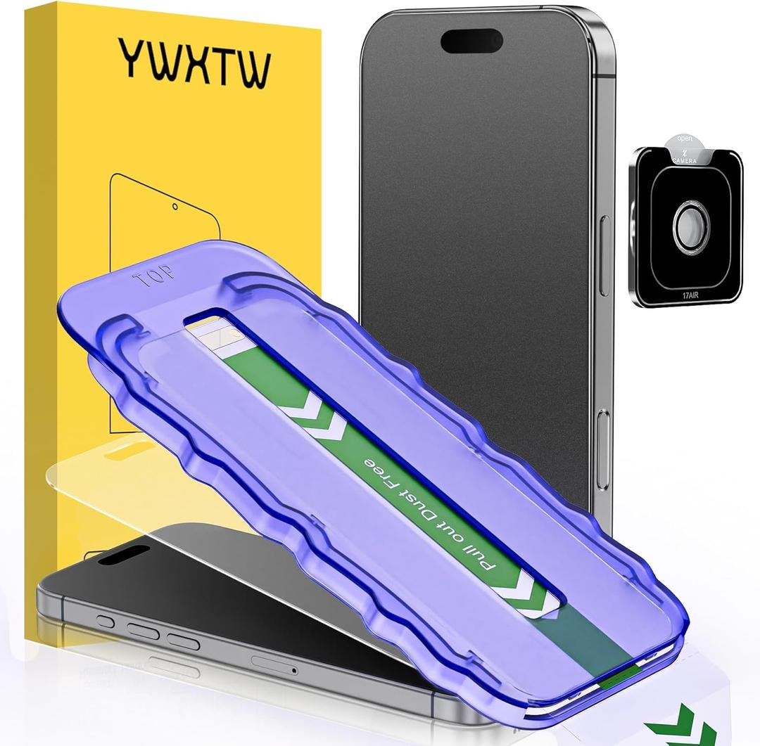 YWXTW 2 Pack for iPhone Air Matte Screen Protector 6.5 Inch + 1 Set Camera Lens Protector, [1S Pull-Out] Anti Glare Anti Fingerprint Air Glass Screen Protector, Bubble Free, Smooth as Silk