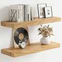 Fuqing 20 Inch Floating Shelves | 6.7 Inch Deep Natural Wood Shelves Set of 2 | 20''W x 6.7''D x 1.4''H Natural Wood Floating Shelves for Living Room Bathroom Bedroom Kitchen Home Office