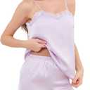 Hellomamma Womens Silk Pajamas Set: Satin Lace Trim Short Sleeve Pj Sets Button Down Pjs 2 Piece Sleepwear Loungewear (L)