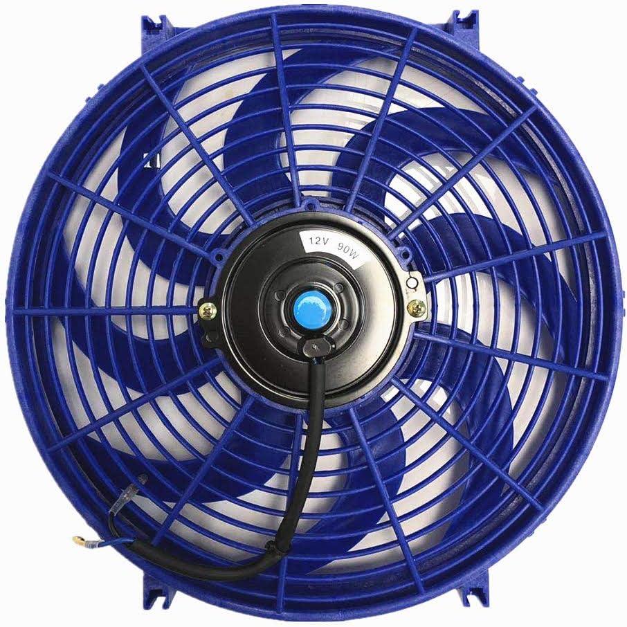 Upgr8 Universal High Performance 12V Slim Straight Blades Electric Cooling Radiator Fan with Fan Mounting Kit (14 Inch, Blue)