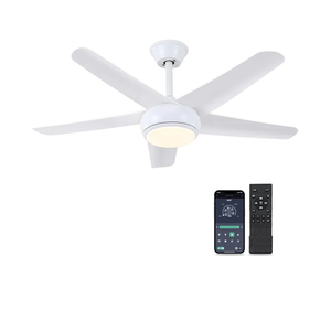 White Ceiling Fans with Lights - 44" Modern Ceiling Fans with 5 Blades and 3CCT Dimmable, Low Profile Ceiling Light Fixture, Indoor/Outdoor Ceiling Fan Light for Bedroom, Covered Patios