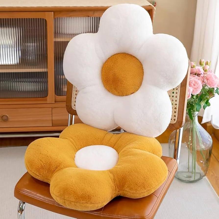 Triforde 2 PCS 19.7In Flower Pillow Yellow White Daisy Throw Pillows Set Daisy Shaped Plush Floor Cushion Cute Flower Pillows Desk Chair Cushion for Living Room Bedroom Sofa Decor