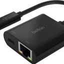 Belkin 60W USB-C to Ethernet + Charge Adapter Cable w/ Gigabit Ethernet Port for High-Speed Network Access - Compatible with USB-C Devices Including MacBook Air, MacBook Pro, & Windows Laptops - Black