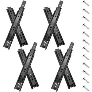 20 inch Drawer Slides 4 Pairs (8pcs) Full Extension Ball Bearing Drawer Rails Side Mount 3 fold Metal Dresser Runners for File Cabinet Trash Can Kitchen Wardrobe Glides 20" Black 100 LB Capacity