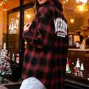 Christmas Plaid Blouses Women Xmas Santa Long Sleeve Shirt Checked Cute Christmas Collared Button Down Tops (Large, Red Black Merry)