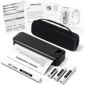 Portable Printers Wireless for Travel, A285M Bluetooth Inkless Thermal Printer Support 8.5" X 11" US Letter, Mobile Printer for Phone Laptop, with Case & 4 Rolls Thermal Paper, for Home Office Receipt