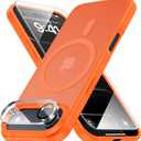 Yriklso 3 in 1 Strong Magnetic Case for iPhone Air,1X Screen Protector +1X Camera Lens, Protective Shockproof Cover,Phone Case for iPhone Air 6.5" Matte Orange