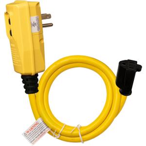 AIDA 3FT Auto Reset 12/3 Gauge SJTW Heavy Duty GFCI Extension Cord with 3 Prong Grounded Plug, 15 AMP Yellow Outdoor Extension Cable with LED Lighted, UL Listed, 1 Pack (3FT GFCI Plug Adapter)