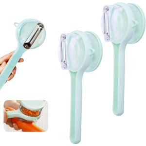 Green Vegetable Peeler with Catcher, Double-Sided Stainless Steel Fruit Peeler, Citrus Carrot Potato Peeler Kitchen Essentials for Home 2 Pcs