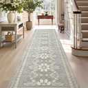 DEXI Hallway Thin Runner Rug, 2'2"x7' Washable Vintage Entry Non Slip Long Rugs, Traditional Floral Low Pile Indoor Carpet, Runners Mat for Entrance Kitchen Hallway Larundry Bedroom, Grey