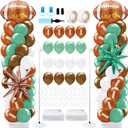 Kasyat 2 Sets Football Balloon Column Stand Kit with 2 Football Foil Balloons 100 Latex Balloons Green and Brown Arch Kit for Floor for First Year Down Birthday Party Themed Decoration