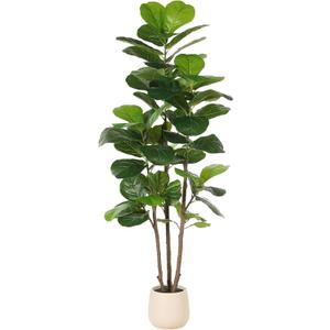 Realead 6ft Fiddle Leaf Fig Tree Artificial with Tall Exquisite Planter - Tall Faux Fiddle Leaf Fig Tree with Natural Trunk and Lifelike Leaves - Fake Fig Tree for Home Living Room Indoor Decor