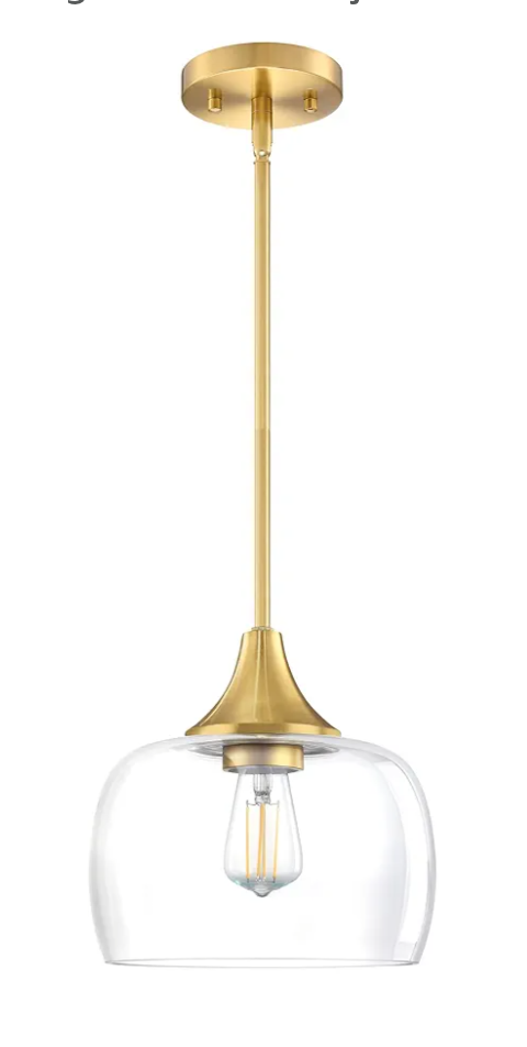 Light Hanging Indoor Kitchen Island Pendant Ceiling Light 8.2" Drum Clear Glass Shade Fixture,Brushed Bronze Finish Modern Farmhouse Dinning Over Sink Adjustable Rod